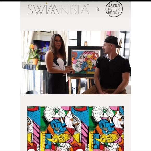 NEW SWIMINISTA X JAMES PETER HENRY Marvelous one-piece art toss print M - Picture 11 of 12